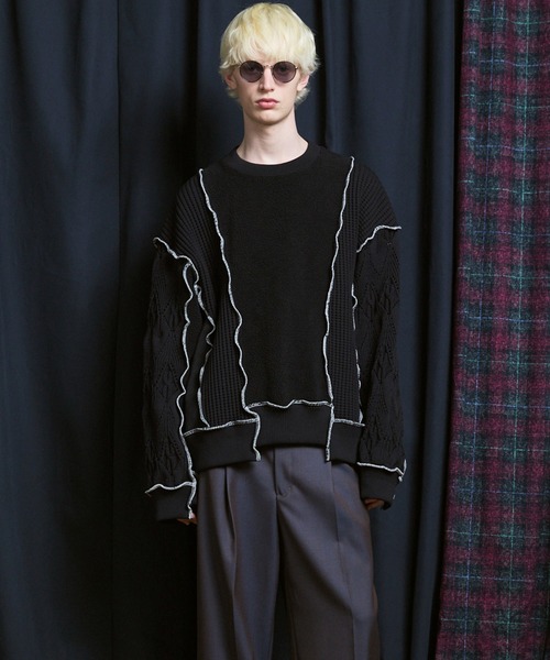 MAISON SPECIAL(メゾンスペシャル)の「《UNISEX》Sweat Docking Mellow Knit/スウェットドッキングメロウニット【MAISON SPECIAL/メゾンスペシャル】(ニット/セーター・メンズ・ネイビー/ブラック・2/1/0)」の8枚目の写真