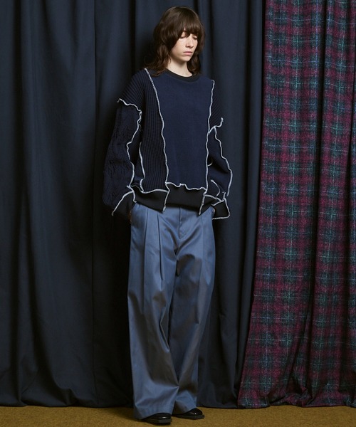 MAISON SPECIAL(メゾンスペシャル)の「《UNISEX》Sweat Docking Mellow Knit/スウェットドッキングメロウニット【MAISON SPECIAL/メゾンスペシャル】(ニット/セーター・メンズ・ネイビー/ブラック・2/1/0)」の7枚目の写真