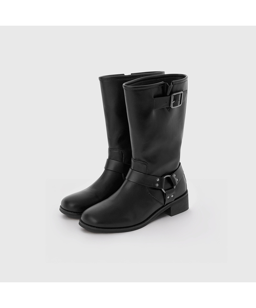 モトバックルミドルブーツ_ブラック / MOTO BUCKLE MIDDLE BOOTS_BLACK