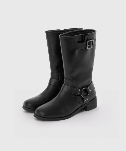 【おまけ付き】Double Buckle Boots / 37 モトバックルミドルブーツ_ブラック / MOTO BUCKLE MIDDLE BOOTS_BLACK