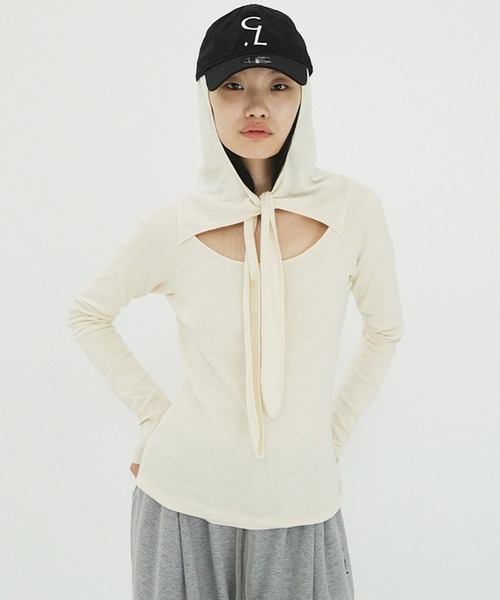BOW TIE HOODED CUT TOPS（ニット/セーター）｜CLANE（クラネ）の