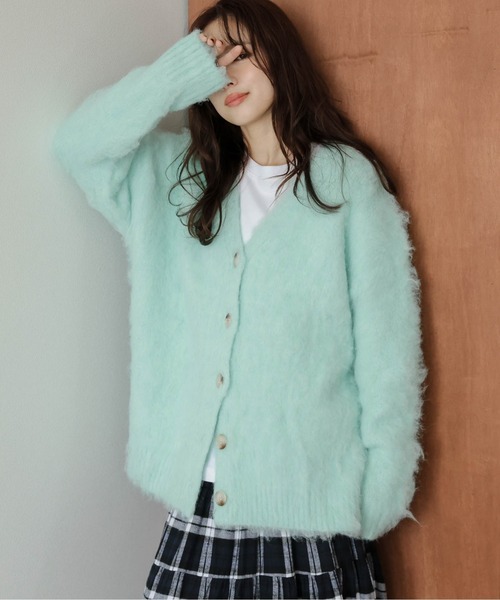 AMELY(エミリー)の「ルーズシャギー ニットカーディガン(カーディガン/ボレロ・レディース・グレー/ブラック/アイボリー/ブラウン/ピンク/グリーン/オレンジ・フリー)」の5枚目の写真