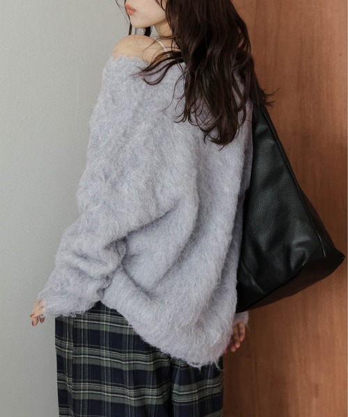 AMELY(エミリー)の「ルーズシャギー ニットカーディガン(カーディガン/ボレロ・レディース・グレー/ブラック/アイボリー/ブラウン/ピンク/グリーン/オレンジ・フリー)」の18枚目の写真