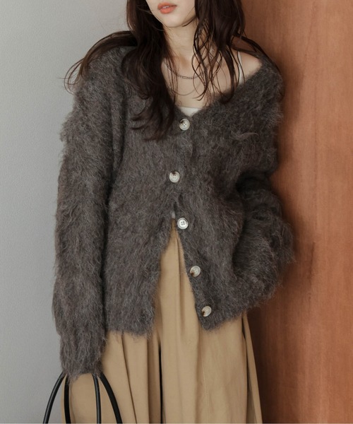 AMELY(エミリー)の「ルーズシャギー ニットカーディガン(カーディガン/ボレロ・レディース・グレー/ブラック/アイボリー/ブラウン/ピンク/グリーン/オレンジ・フリー)」の21枚目の写真