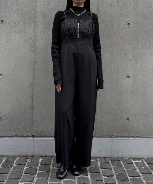 &g'aime（アンジェム）の「【&ｇ'aime 】ギャザー切替オールインワン　Gathered Switch All-in-One（サロペット/オーバーオール・レディース・ブラック/チャコールグレー・FREE）」の5枚目の写真