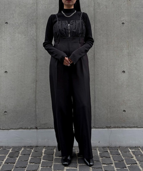 &g'aime（アンジェム）の「【&ｇ'aime 】ギャザー切替オールインワン　Gathered Switch All-in-One（サロペット/オーバーオール・レディース・ブラック/チャコールグレー・FREE）」の4枚目の写真