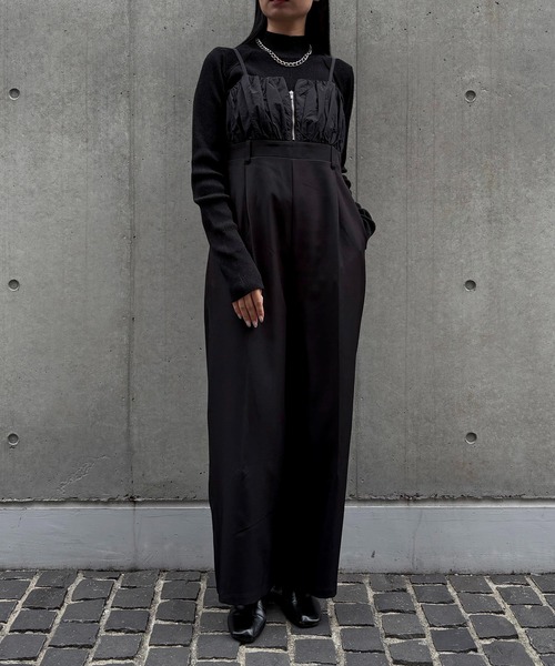 &g'aime（アンジェム）の「【&ｇ'aime 】ギャザー切替オールインワン　Gathered Switch All-in-One（サロペット/オーバーオール・レディース・ブラック/チャコールグレー・FREE）」の3枚目の写真