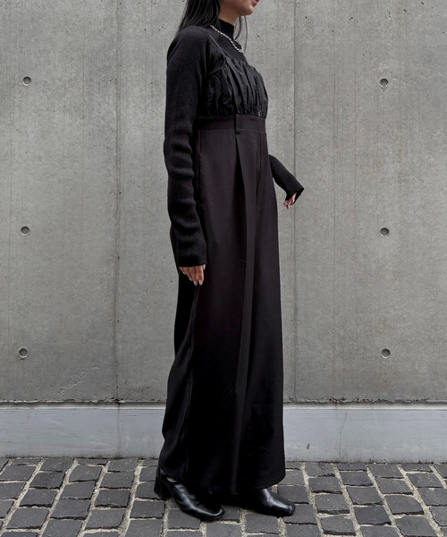 &g'aime（アンジェム）の「【&ｇ'aime 】ギャザー切替オールインワン　Gathered Switch All-in-One（サロペット/オーバーオール・レディース・ブラック/チャコールグレー・FREE）」の7枚目の写真