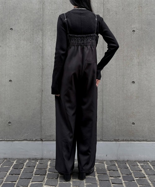 &g'aime（アンジェム）の「【&ｇ'aime 】ギャザー切替オールインワン　Gathered Switch All-in-One（サロペット/オーバーオール・レディース・ブラック/チャコールグレー・FREE）」の9枚目の写真