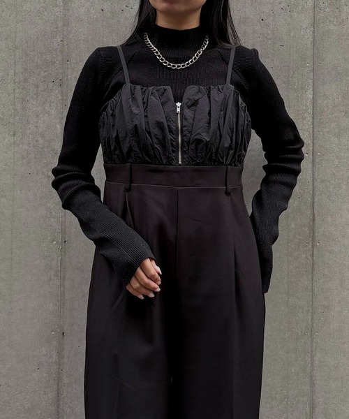 &g'aime（アンジェム）の「【&ｇ'aime 】ギャザー切替オールインワン　Gathered Switch All-in-One（サロペット/オーバーオール・レディース・ブラック/チャコールグレー・FREE）」の10枚目の写真