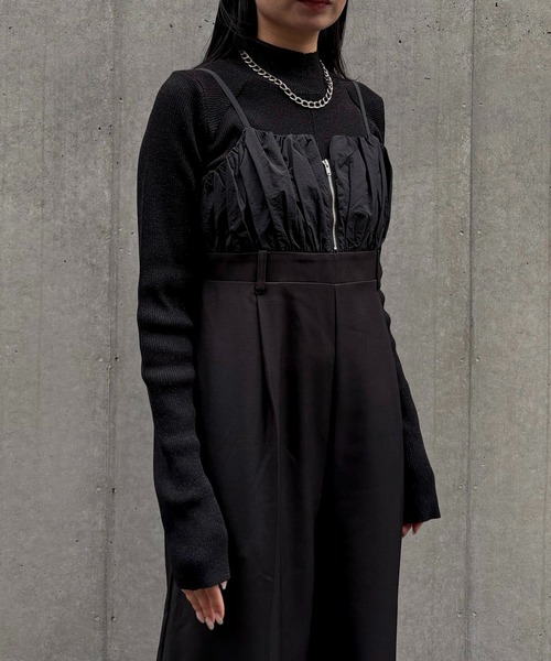 &g'aime（アンジェム）の「【&ｇ'aime 】ギャザー切替オールインワン　Gathered Switch All-in-One（サロペット/オーバーオール・レディース・ブラック/チャコールグレー・FREE）」の11枚目の写真