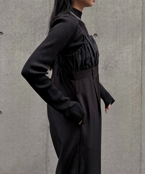 &g'aime（アンジェム）の「【&ｇ'aime 】ギャザー切替オールインワン　Gathered Switch All-in-One（サロペット/オーバーオール・レディース・ブラック/チャコールグレー・FREE）」の14枚目の写真