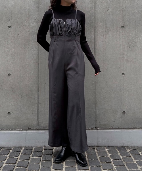 &g'aime（アンジェム）の「【&ｇ'aime 】ギャザー切替オールインワン　Gathered Switch All-in-One（サロペット/オーバーオール・レディース・ブラック/チャコールグレー・FREE）」の15枚目の写真