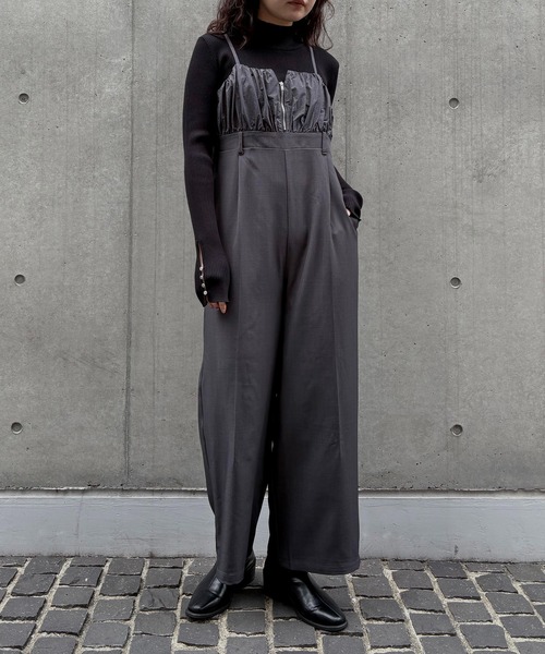 &g'aime（アンジェム）の「【&ｇ'aime 】ギャザー切替オールインワン　Gathered Switch All-in-One（サロペット/オーバーオール・レディース・ブラック/チャコールグレー・FREE）」の16枚目の写真