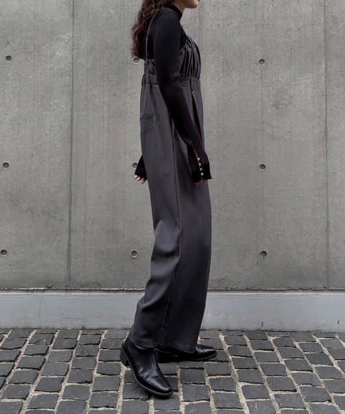 &g'aime（アンジェム）の「【&ｇ'aime 】ギャザー切替オールインワン　Gathered Switch All-in-One（サロペット/オーバーオール・レディース・ブラック/チャコールグレー・FREE）」の18枚目の写真