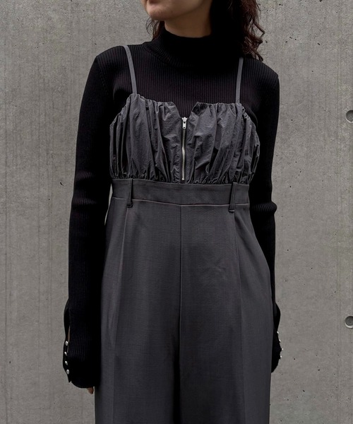 &g'aime（アンジェム）の「【&ｇ'aime 】ギャザー切替オールインワン　Gathered Switch All-in-One（サロペット/オーバーオール・レディース・ブラック/チャコールグレー・FREE）」の21枚目の写真