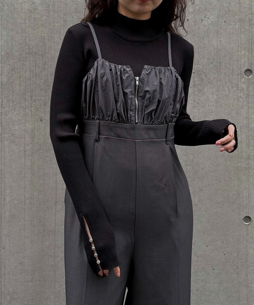 &g'aime（アンジェム）の「【&ｇ'aime 】ギャザー切替オールインワン　Gathered Switch All-in-One（サロペット/オーバーオール・レディース・ブラック/チャコールグレー・FREE）」の22枚目の写真