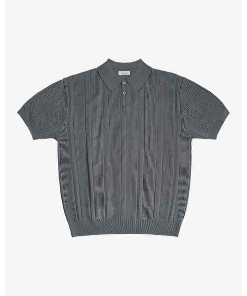 Mesh Mixed Crochet Polo Knit (Charcoal)