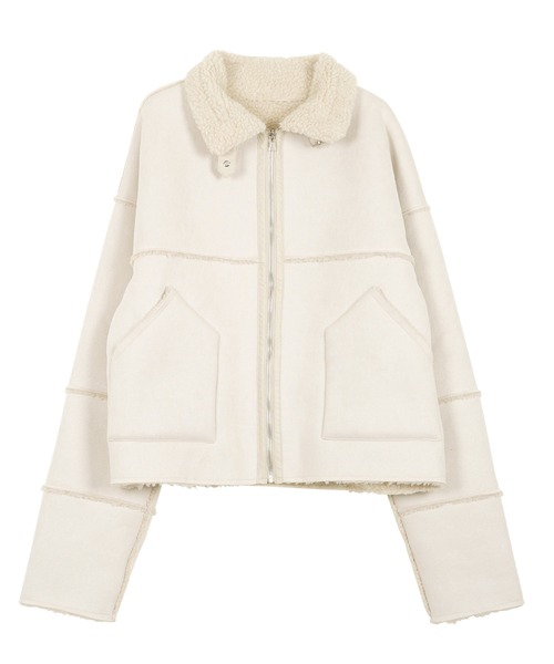 KOBE LETTUCE（コウベレタス）の「ムートンボアライダースコート（ムートンコート・レディース・アイボリー系/グレー/キャメル・M）」の13枚目の写真