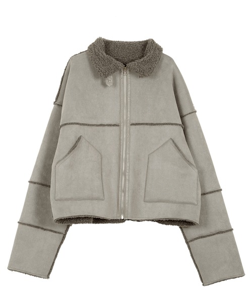 KOBE LETTUCE（コウベレタス）の「ムートンボアライダースコート（ムートンコート・レディース・アイボリー系/グレー/キャメル・M）」の12枚目の写真