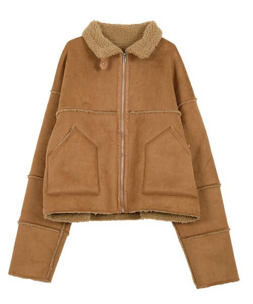 KOBE LETTUCE（コウベレタス）の「ムートンボアライダースコート（ムートンコート・レディース・アイボリー系/グレー/キャメル・M）」の14枚目の写真