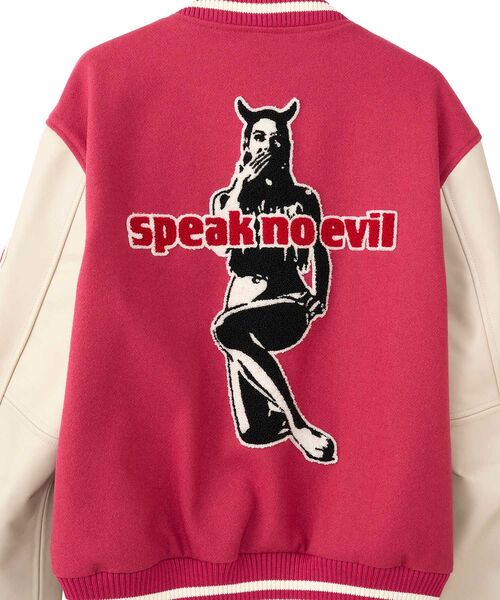 HYSTERIC GLAMOUR（ヒステリックグラマー）の「SPEAK NO EVILワッペン スタジャン（スタジャン・メンズ・ピンク/ブラック/ブルー・LARGE/MEDIUM/X-LARGE/SMALL）」の4枚目の写真