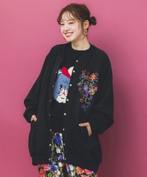 153728：ポップ柄裏起毛 裏毛×フライスブルゾン