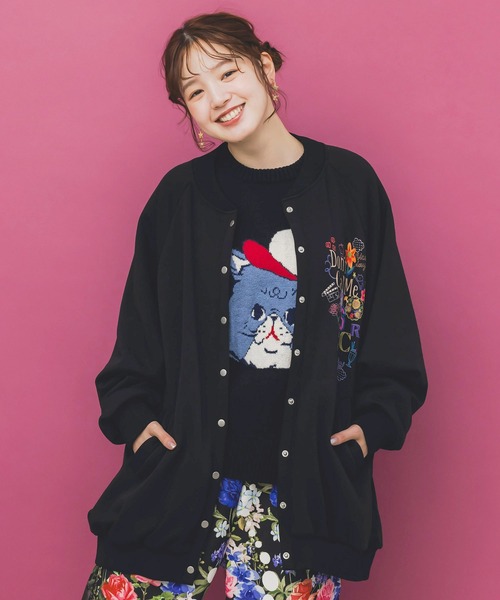 ScoLar（スカラー）の「153728：ポップ柄裏起毛 裏毛×フライスブルゾン（ブルゾン・レディース・ブラック/オレンジ/グリーン・M）」の7枚目の写真