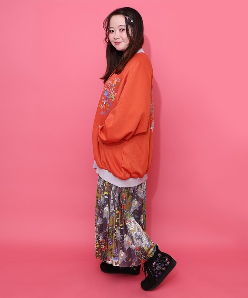 ScoLar（スカラー）の「153728：ポップ柄裏起毛 裏毛×フライスブルゾン（ブルゾン・レディース・ブラック/オレンジ/グリーン・M）」の13枚目の写真