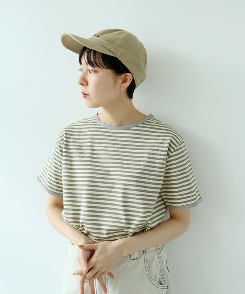 PAR ICI（パーリッシィ）の「ボーダー配色バインダー 半袖Tシャツ【SEASON COLOR】（Tシャツ/カットソー・レディース・ブラック/ダークブラウン/カーキ/マスタード/グリーン系その他/イエロー/ピンク系その他/アイボリー/ブルー系その他・FREE）」の7枚目の写真