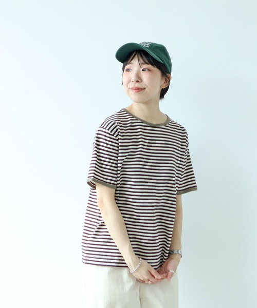 PAR ICI（パーリッシィ）の「ボーダー配色バインダー 半袖Tシャツ【SEASON COLOR】（Tシャツ/カットソー・レディース・ブラック/ダークブラウン/カーキ/マスタード/グリーン系その他/イエロー/ピンク系その他/アイボリー/ブルー系その他・FREE）」の21枚目の写真