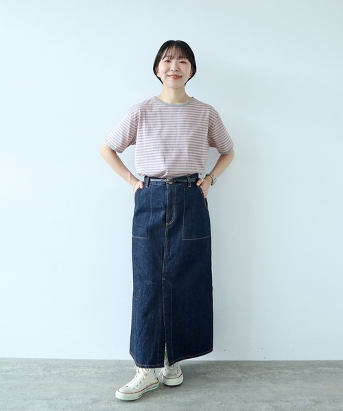 PAR ICI（パーリッシィ）の「ボーダー配色バインダー 半袖Tシャツ【SEASON COLOR】（Tシャツ/カットソー・レディース・ブラック/ダークブラウン/カーキ/マスタード/グリーン系その他/イエロー/ピンク系その他/アイボリー/ブルー系その他・FREE）」の15枚目の写真