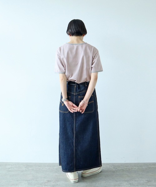 PAR ICI（パーリッシィ）の「ボーダー配色バインダー 半袖Tシャツ【SEASON COLOR】（Tシャツ/カットソー・レディース・ブラック/ダークブラウン/カーキ/マスタード/グリーン系その他/イエロー/ピンク系その他/アイボリー/ブルー系その他・FREE）」の16枚目の写真