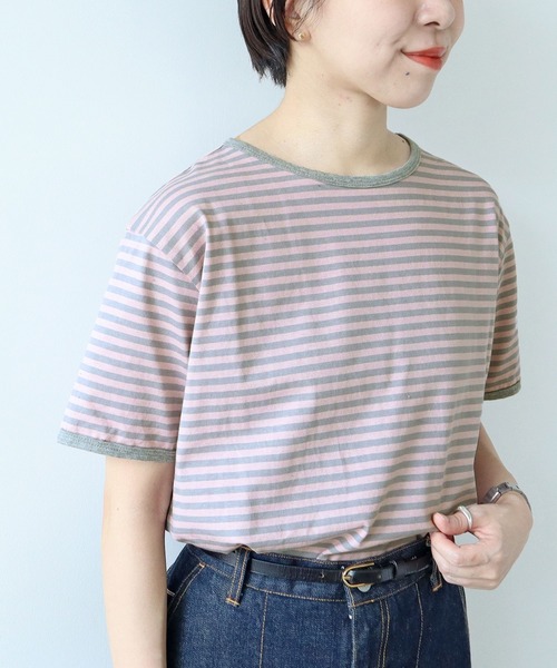 PAR ICI（パーリッシィ）の「ボーダー配色バインダー 半袖Tシャツ【SEASON COLOR】（Tシャツ/カットソー・レディース・ブラック/ダークブラウン/カーキ/マスタード/グリーン系その他/イエロー/ピンク系その他/アイボリー/ブルー系その他・FREE）」の14枚目の写真