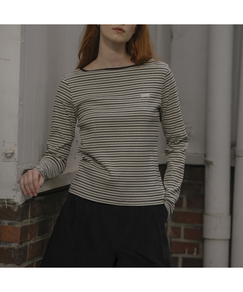 KNOWNBETTER（ノウンベター）の「Multi stripe ribbed longsleeve T-shirt [KNFW03TS14]_[2color]（Tシャツ/カットソー・レディース・チャコールグレー/ダークブラウン・FREE）」の9枚目の写真
