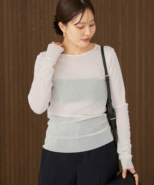 plage（プラージュ）の「《追加》Mesh Sheer ロンT 5（Tシャツ/カットソー・レディース・ベージュ系その他/ホワイト/ブラック系その他・FREE）」の2枚目の写真