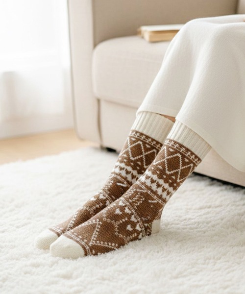 セール】ノルディック柄あったか裏起毛ソックス ルームソックス