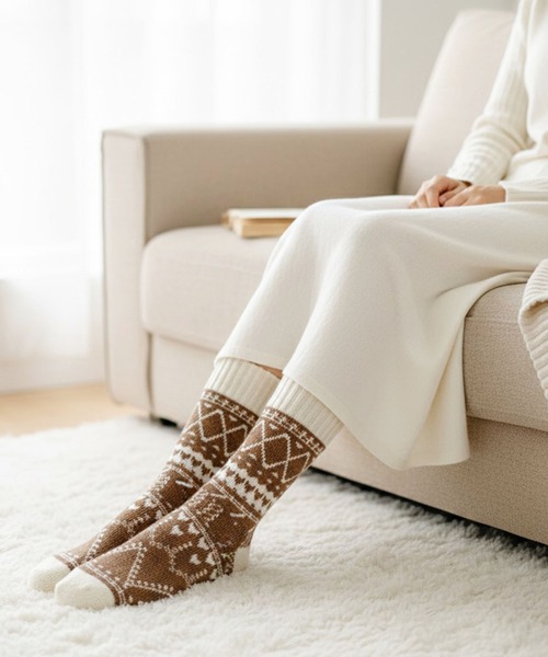 セール】ノルディック柄あったか裏起毛ソックス ルームソックス