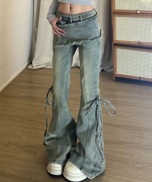 サイドリボンデニムフレアパンツ（デニムパンツ）｜GLAMOROUS JANE
