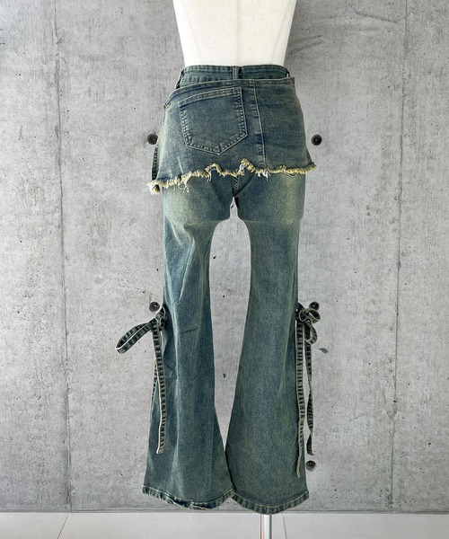 セール】サイドリボンデニムフレアパンツ（デニムパンツ）｜GLAMOROUS