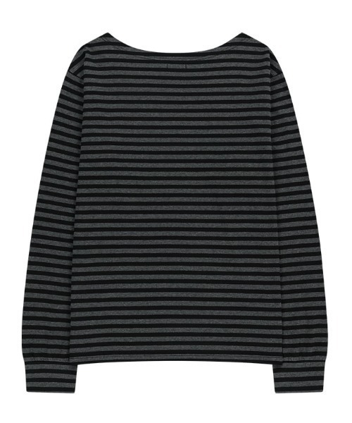 MAHAGRID(マハグリッド)の「『mahagrid/マハグリッド』 STRIPE PRESENT ONE SHOULDER LS TEE/プレゼント ロゴ ワンショルダー長袖Tシャツ(Tシャツ/カットソー・レディース・グレー/チャコールグレー・FREE)」の7枚目の写真