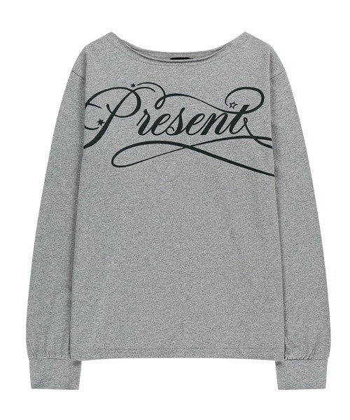 MAHAGRID(マハグリッド)の「『mahagrid/マハグリッド』 STRIPE PRESENT ONE SHOULDER LS TEE/プレゼント ロゴ ワンショルダー長袖Tシャツ(Tシャツ/カットソー・レディース・グレー/チャコールグレー・FREE)」の10枚目の写真