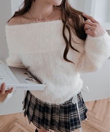 herlipto ホワイトオフショルダーリボンニット Her lip to - ワンショルダーリボントップス白Sの通販 by ma