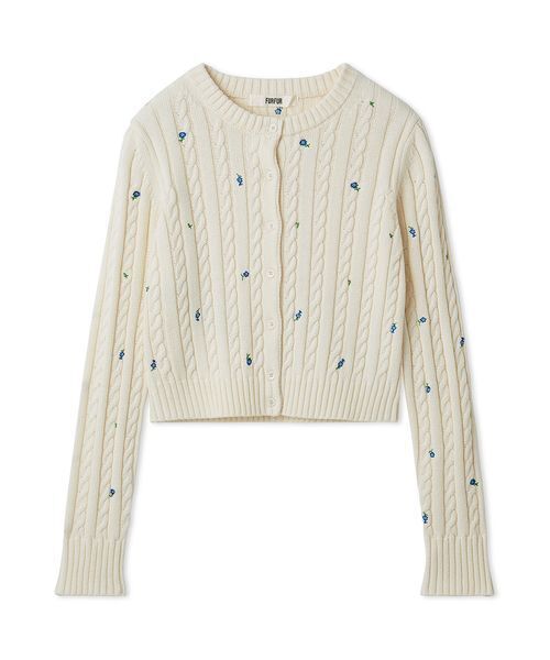 FURFUR（ファーファー）の「フラワー刺繍ケーブルカーディガン（カーディガン/ボレロ・レディース・ブラック/ホワイト/ピンク・F）」の2枚目の写真