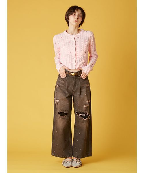 FURFUR（ファーファー）の「フラワー刺繍ケーブルカーディガン（カーディガン/ボレロ・レディース・ブラック/ホワイト/ピンク・F）」の13枚目の写真