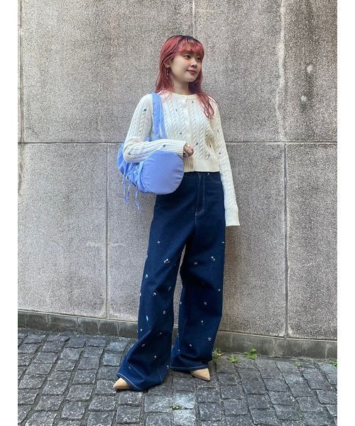 FURFUR（ファーファー）の「フラワー刺繍ケーブルカーディガン（カーディガン/ボレロ・レディース・ブラック/ホワイト/ピンク・F）」の15枚目の写真