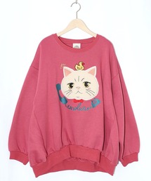 ScoLar | 153768：ネコのボアアップリケ×刺繍 裏起毛プルオーバー(Tシャツ/カットソー)