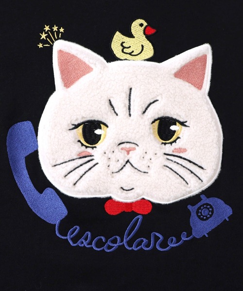ScoLar(スカラー)の「153768:ネコのボアアップリケ×刺繍 裏起毛プルオーバー(Tシャツ/カットソー・レディース・ブラック/グリーン/ピンク・M)」の11枚目の写真