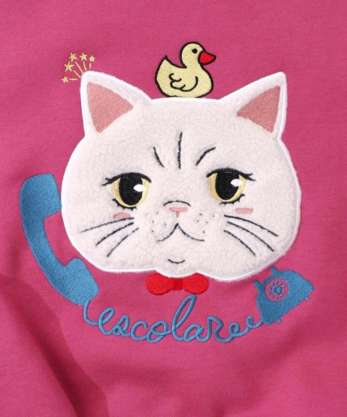 ScoLar(スカラー)の「153768:ネコのボアアップリケ×刺繍 裏起毛プルオーバー(Tシャツ/カットソー・レディース・ブラック/グリーン/ピンク・M)」の12枚目の写真