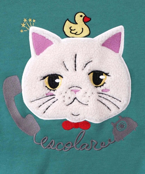 ScoLar(スカラー)の「153768:ネコのボアアップリケ×刺繍 裏起毛プルオーバー(Tシャツ/カットソー・レディース・ブラック/グリーン/ピンク・M)」の13枚目の写真